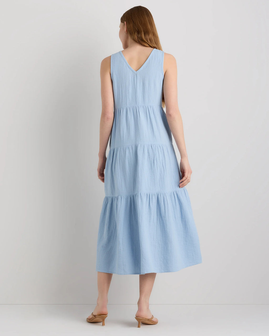 100% Organic Cotton Gauze Tiered Maxi Dress - XS / Indigo Blue