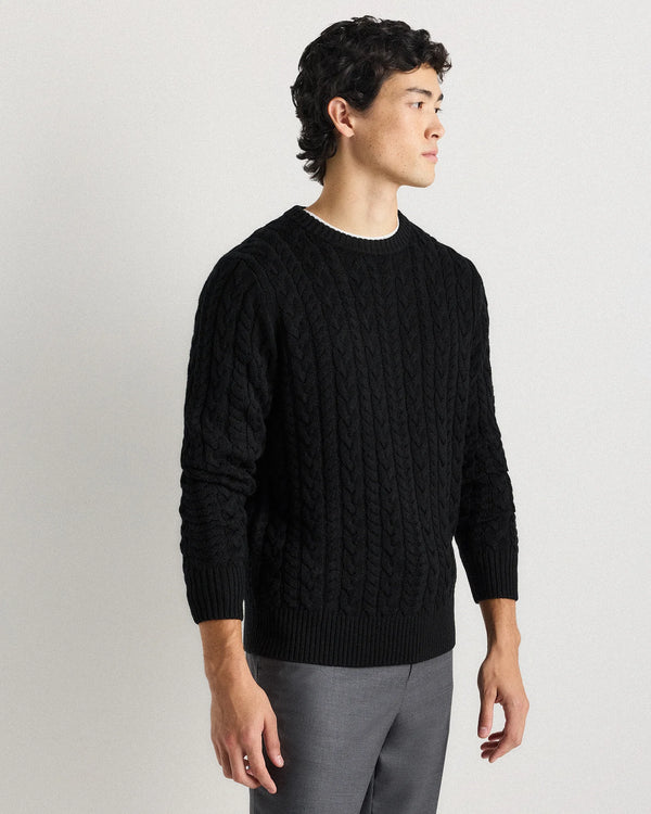 Australian Merino Wool Cable Crewneck Sweater - S / Heather Grey