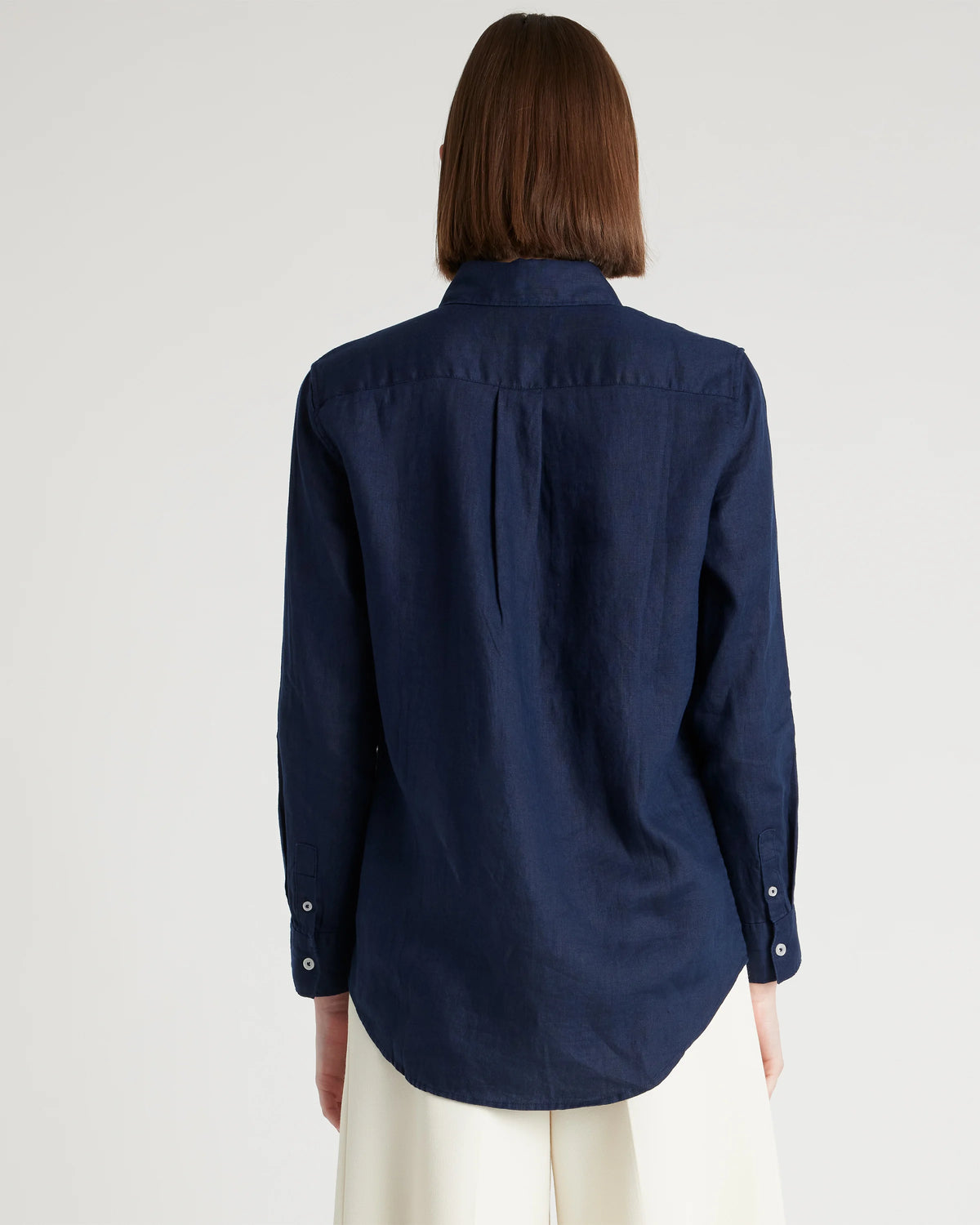 100% European Linen Long Sleeve Shirt - XS / Blue Pinstripe