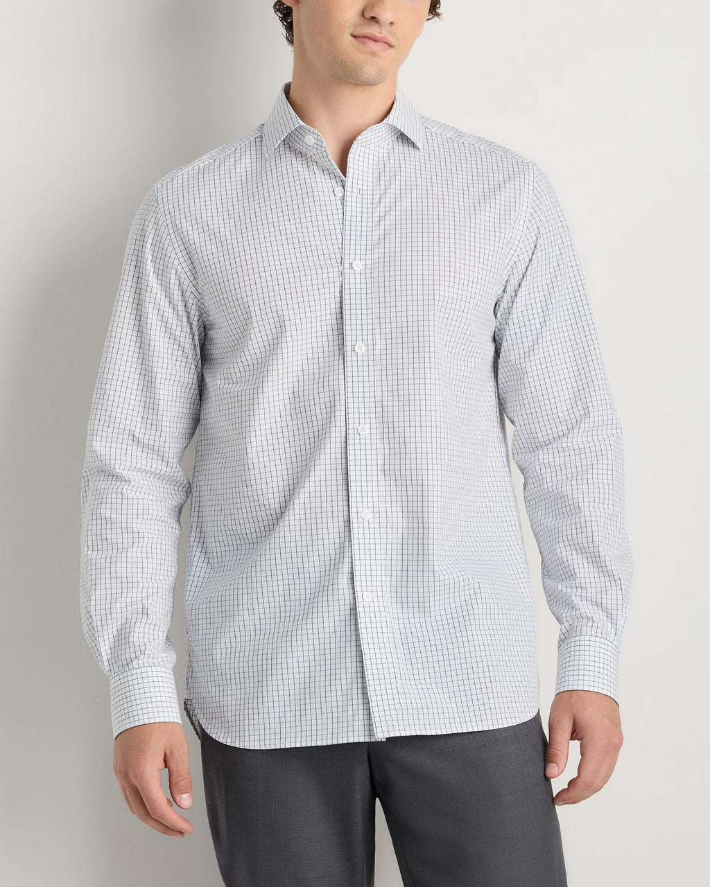 Organic Cotton Stretch Poplin Dress Shirt - S / White/Navy Minigrid