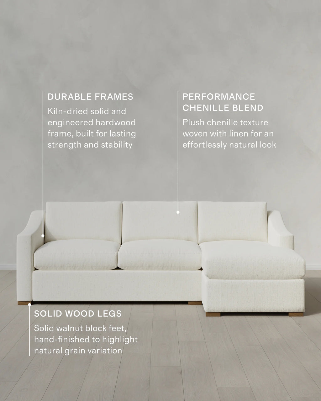 Hollis Slope Arm Chaise Sectional in Performance Chenille Linen Blend - 104" Right Arm / Snow