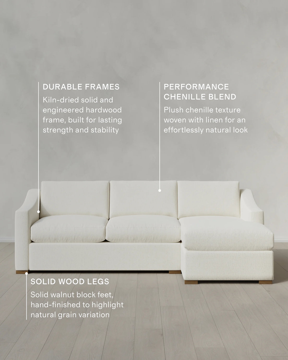 Hollis Slope Arm Chaise Sectional in Performance Chenille Linen Blend - 104" Right Arm / Snow