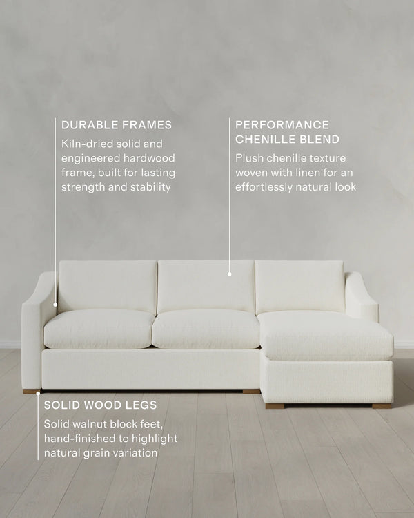 Hollis Slope Arm Chaise Sectional in Performance Chenille Linen Blend - 104" Right Arm / Snow