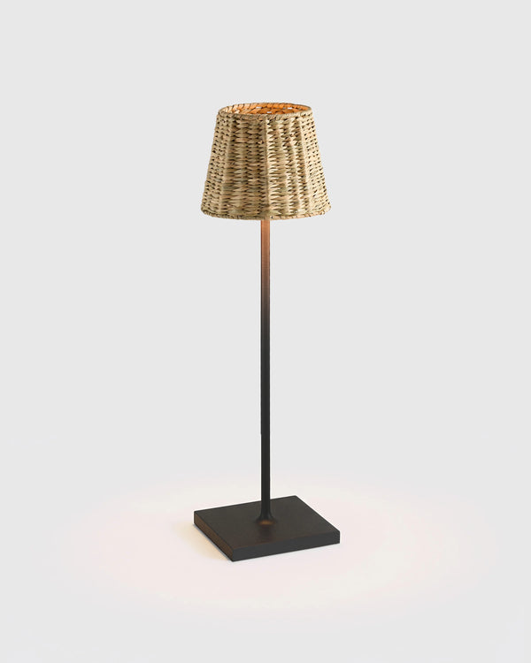Poldina Pro Rechargeable Table Lamp with Seagrass Shade by Zafferano - Regular / White