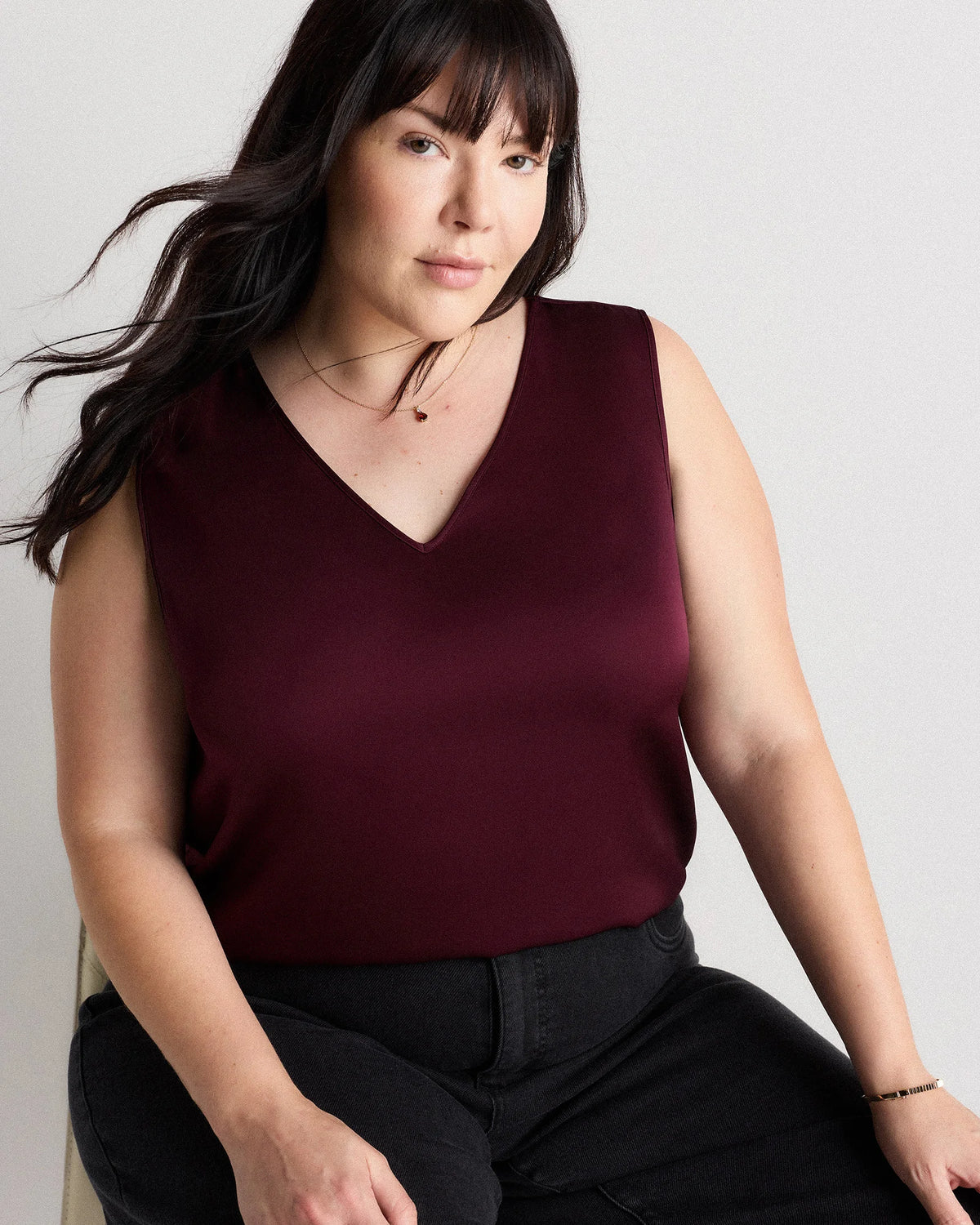 Washable Stretch Silk Tank - 1X / Navy