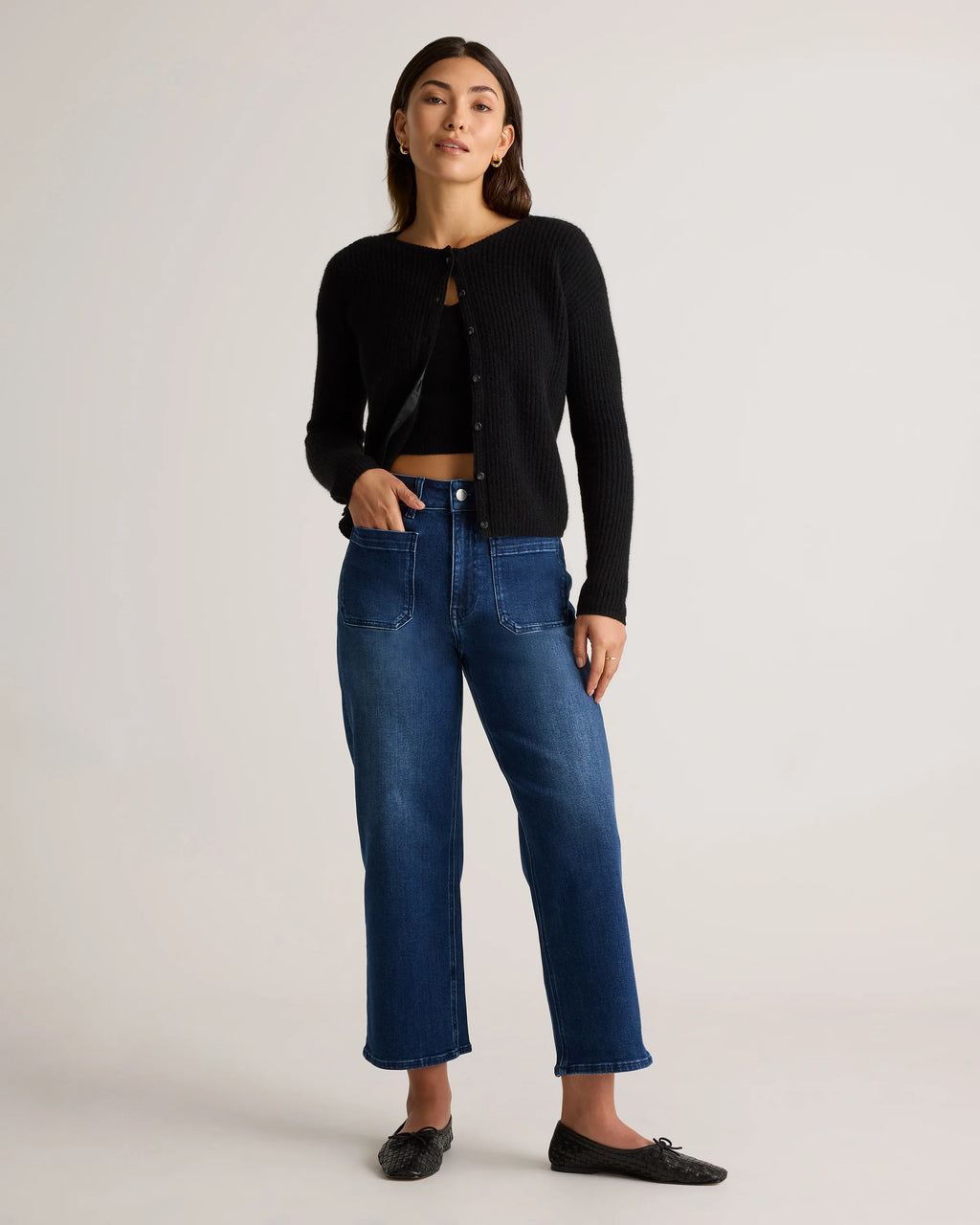 Bella Stretch Patch Pocket Wide Leg Jeans - 24 / Deep Sea Blue