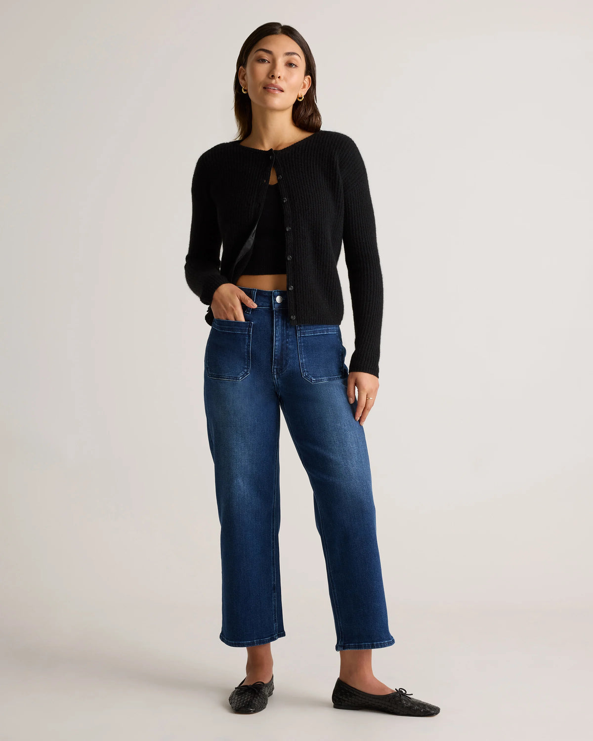 Bella Stretch Patch Pocket Wide Leg Jeans - 24 / Seaside Blue