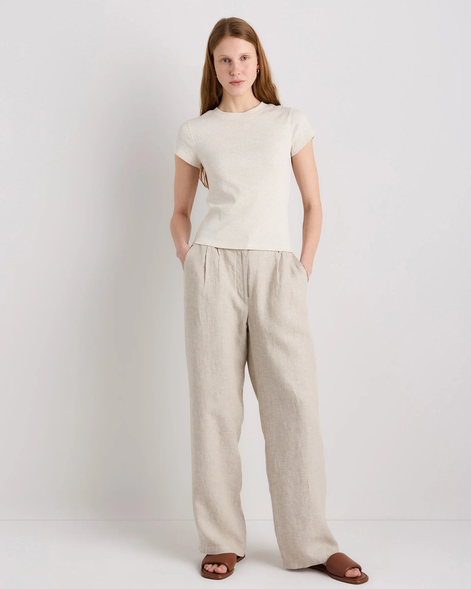 Organic Cotton Micro-Rib Crewneck Tee - XS / Heather Oatmeal Secondary image