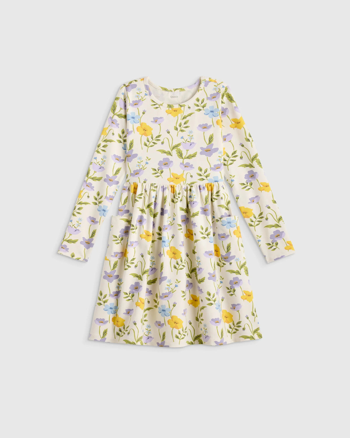Organic Cotton Long Sleeve Fit and Flare Pocket Dress - 2T / Purple Poppy Garden Main image