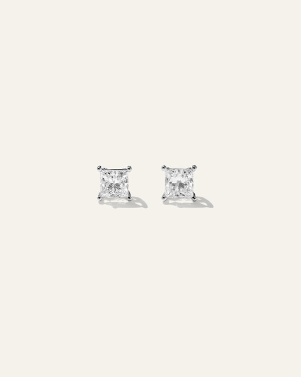 14K Gold Lab Grown Diamond Princess Solitaire Studs - 2ctw - One Size / Yellow Gold