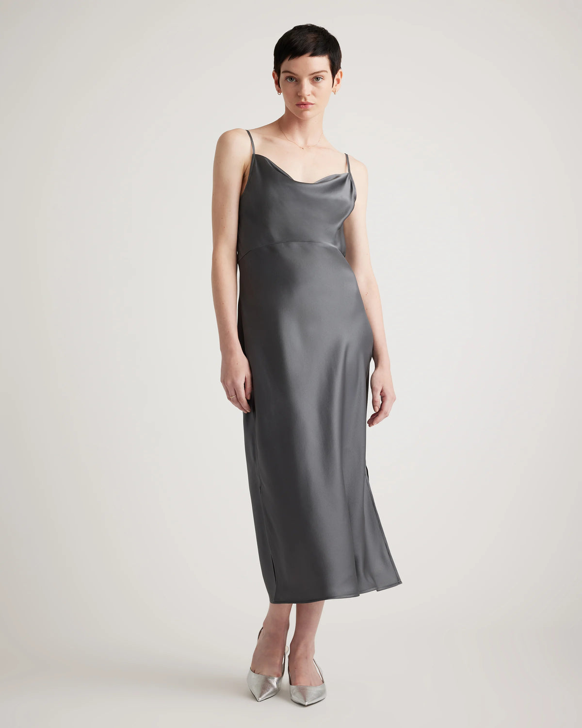 100% Washable Silk Cowl Neck Slip Dress - XS / Lava Smoke Main image