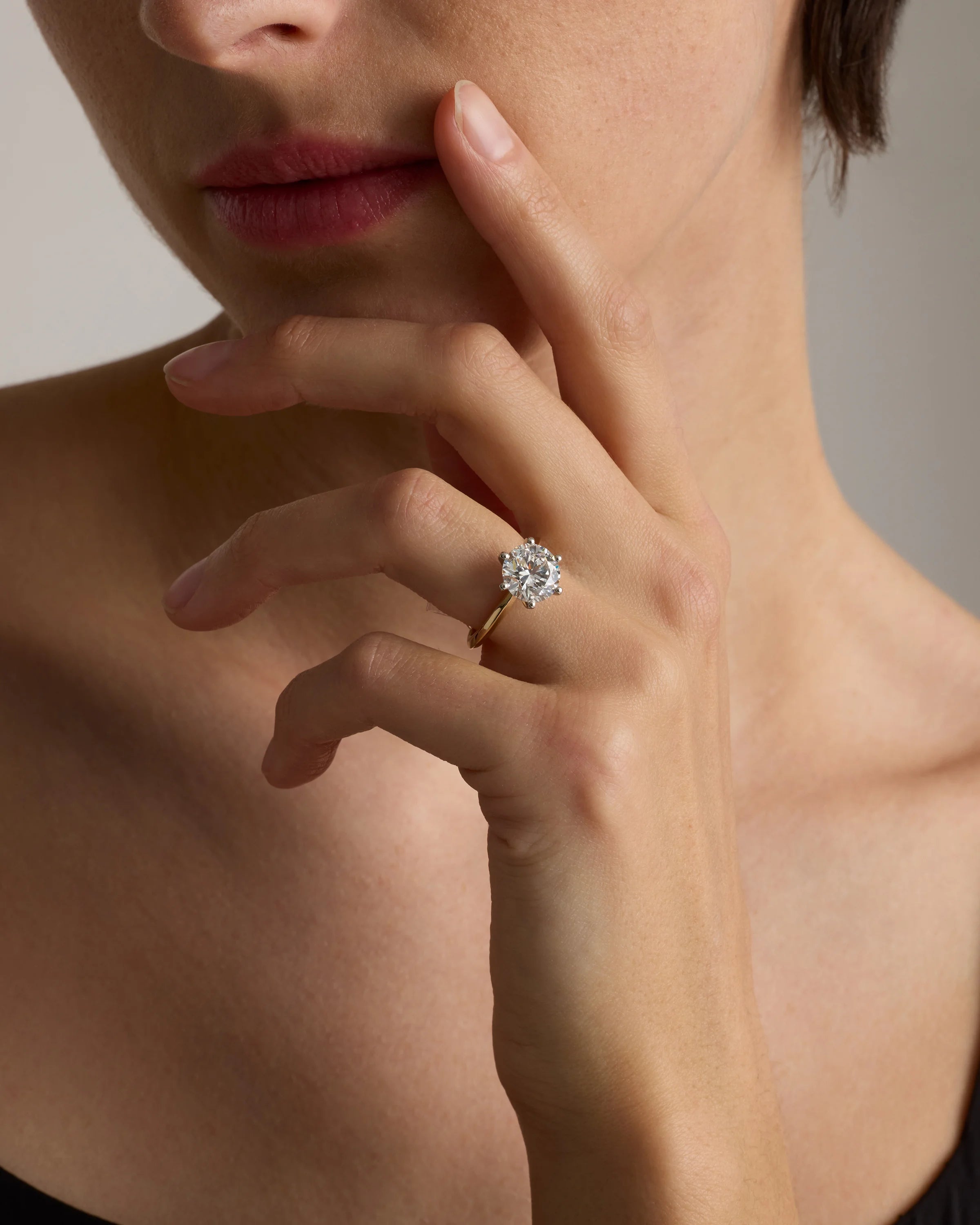 Lab Grown Diamond Round Six Prong Knife Edge Engagement Ring - 3ct - 4 / Yellow Gold Secondary image
