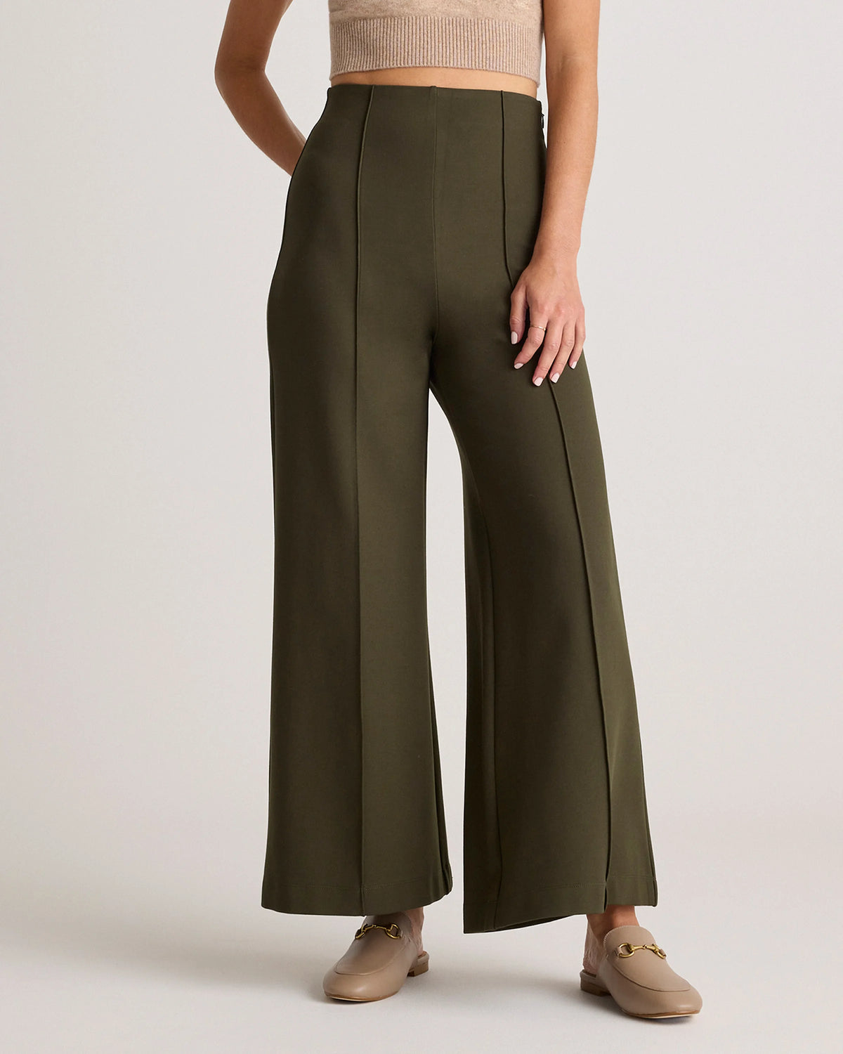 Ultra-Stretch Ponte Super Wide Leg Ankle Pants - XS / Olive Main image
