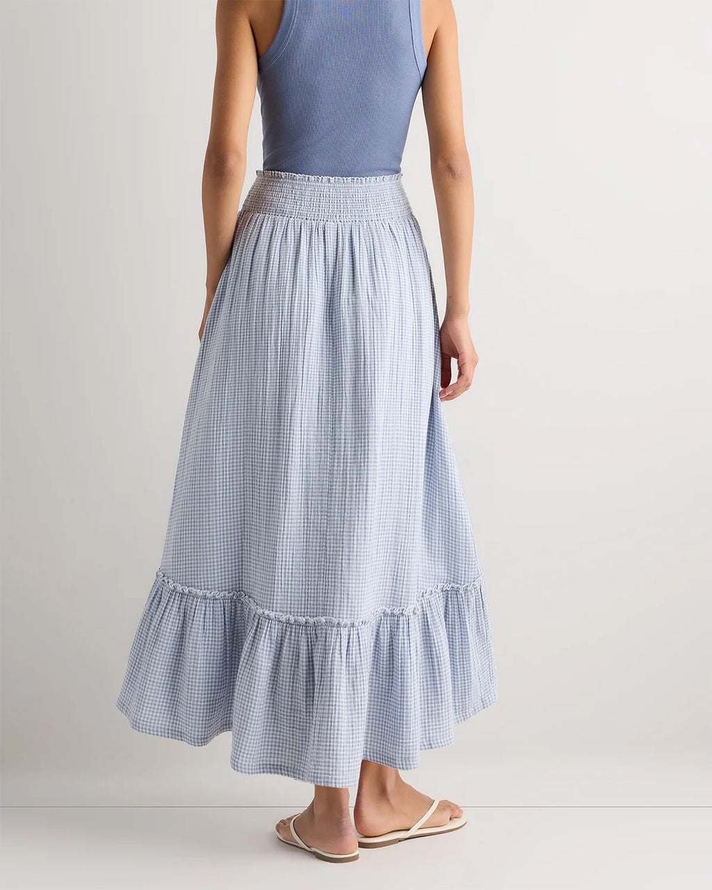 100% Organic Cotton Gauze Smocked Maxi Skirt - XS / Blue Gingham