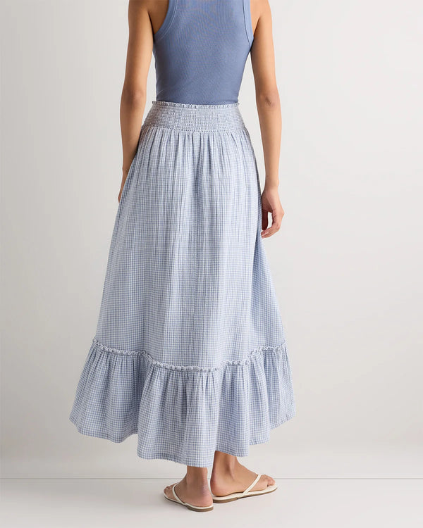 100% Organic Cotton Gauze Smocked Maxi Skirt - XS / Blue Gingham