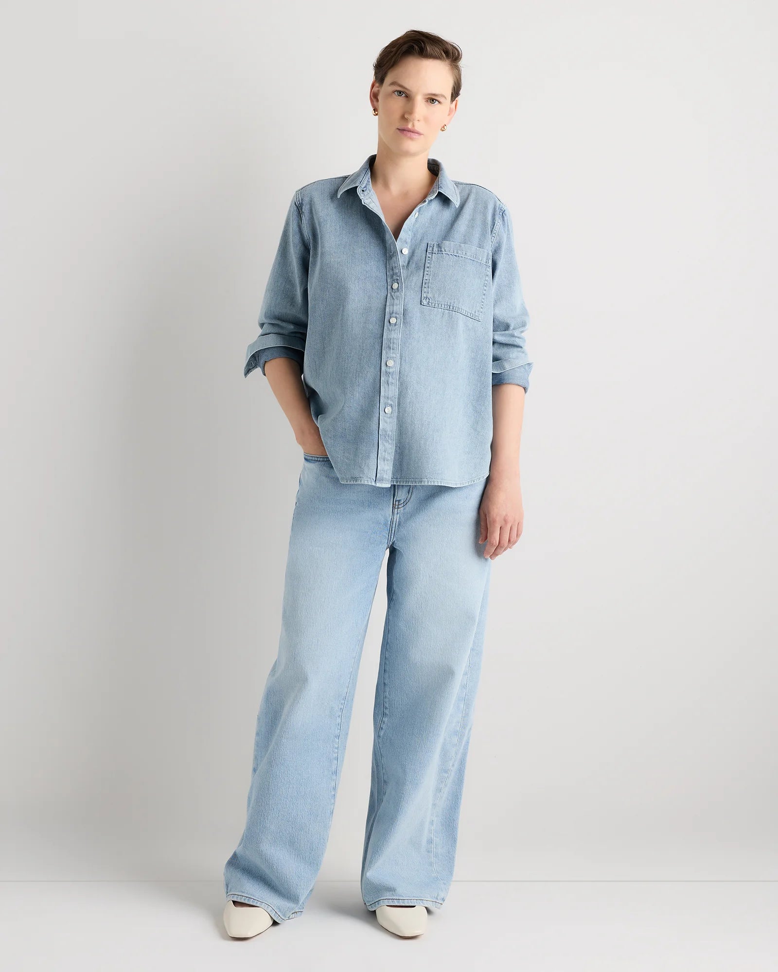 Oversized Denim Maternity Shirt - XS / Blue Secondary image