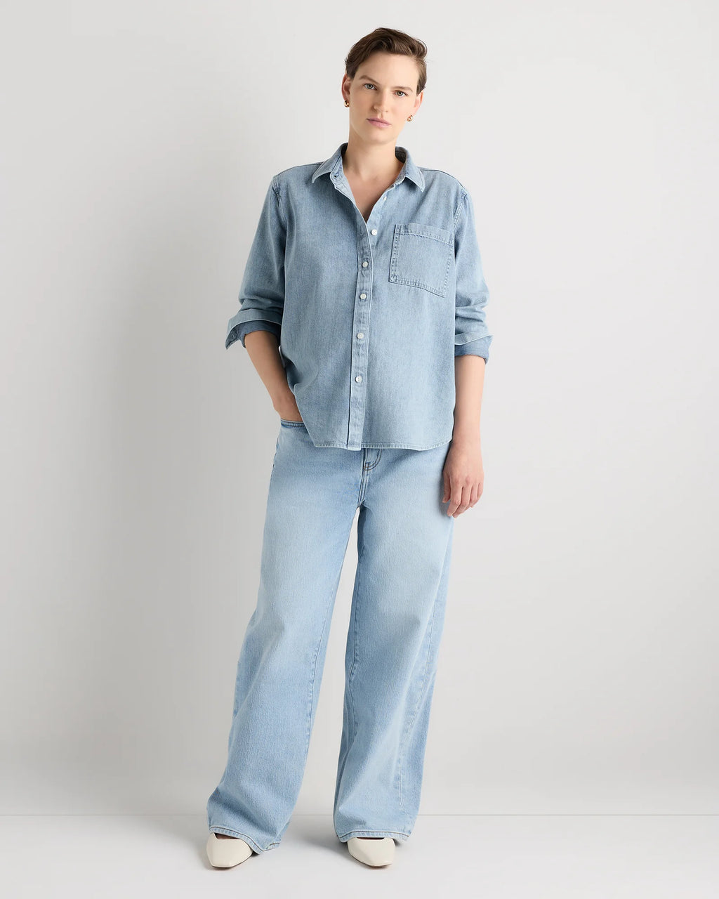 Oversized Denim Maternity Shirt - XS / Blue