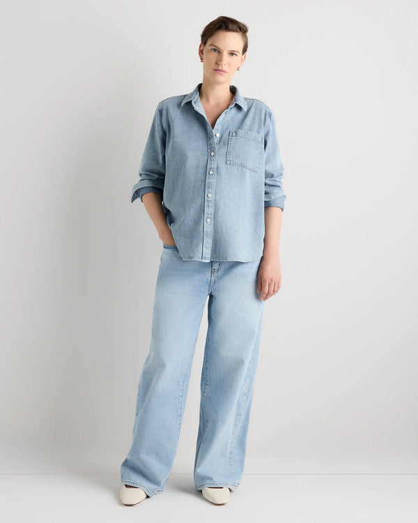 Oversized Denim Maternity Shirt - XS / Blue