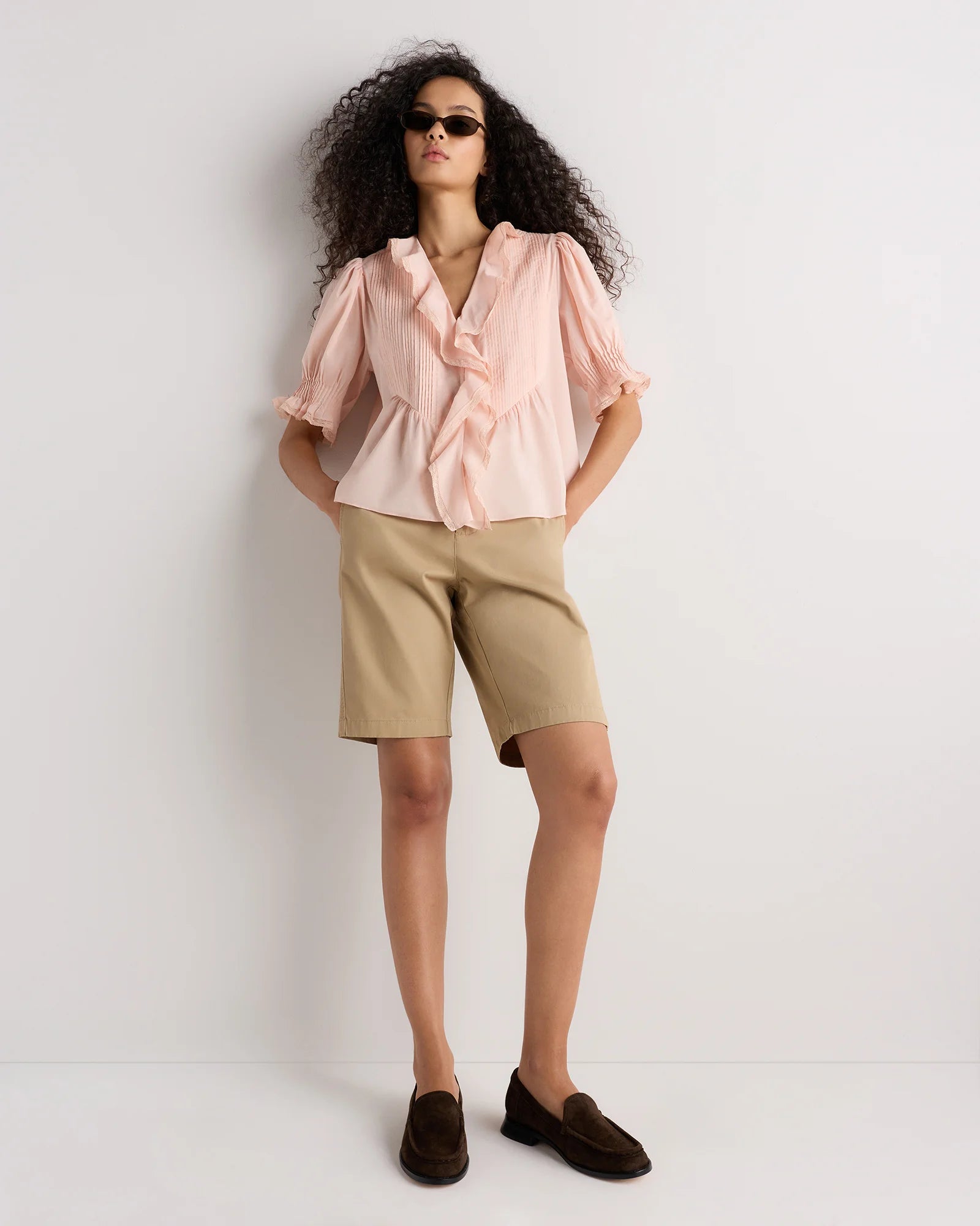 Organic Cotton Voile Short Sleeve Peasant Blouse - XS / Ballet Slipper Secondary image
