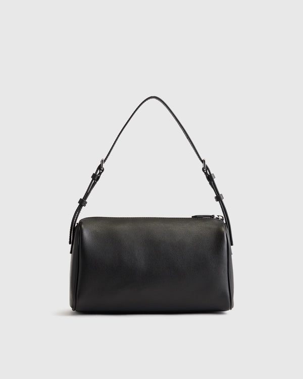 Italian Leather Mini Barrel Shoulder Bag - One Size / Dark Brown
