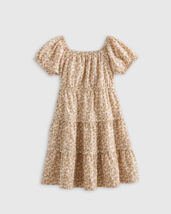 100% Organic Cotton Poplin Tiered Dress - 6 / Wildflower Botanical
