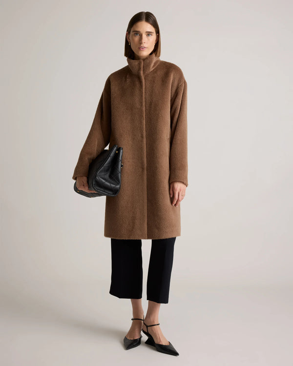 Alpaca-Wool Stand Collar Coat - XS / Rustic Brown