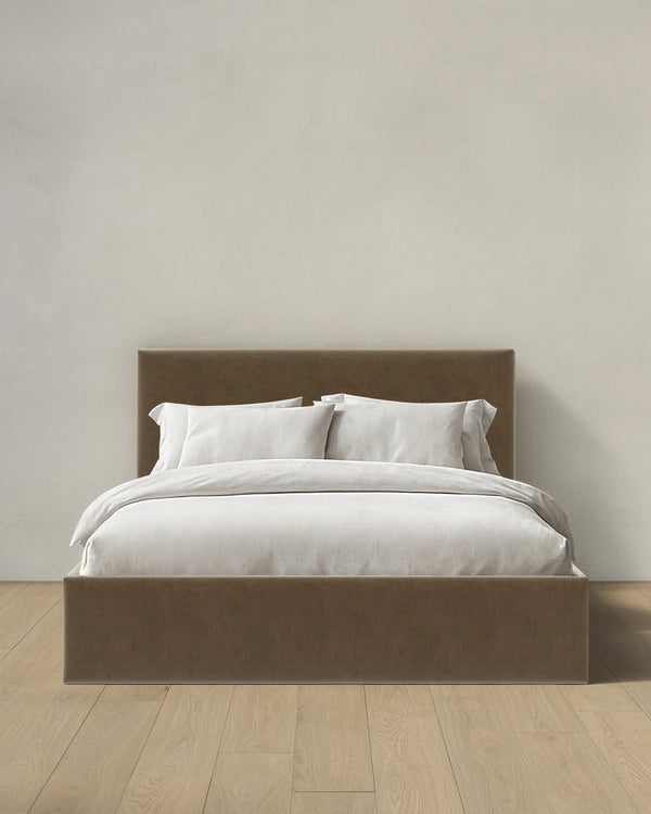 Square Bed in Performance Velvet - Full / Chocolate
