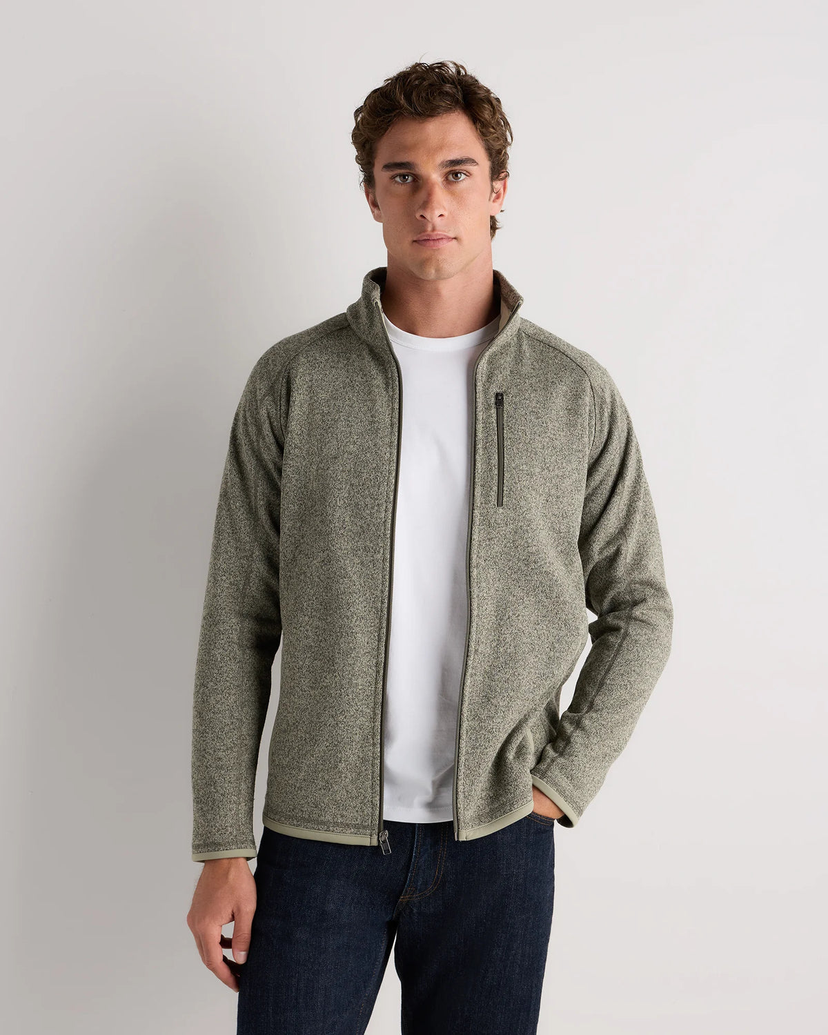 Sweater-Knit Fleece Full-Zip Jacket - XS / Heather Mineral Green Main image