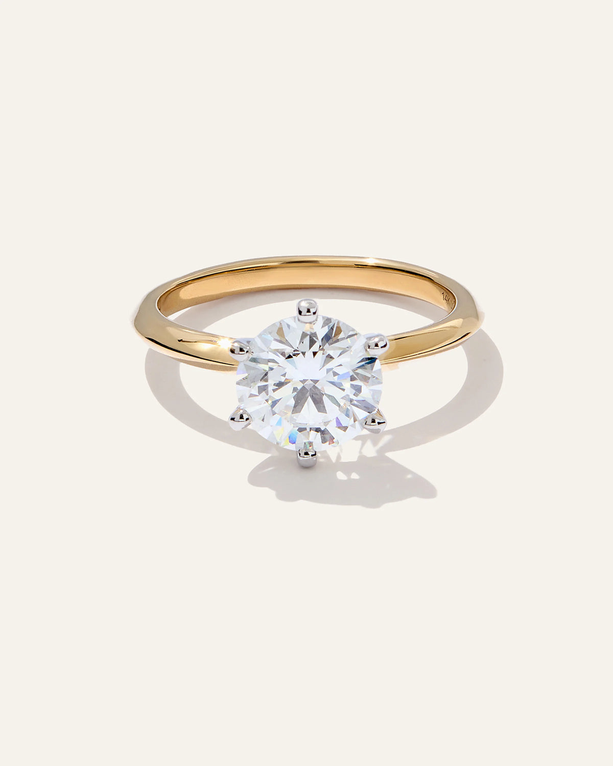 Lab Grown Diamond Round Six Prong Knife Edge Engagement Ring - 2ct - 4 / Yellow Gold Main image
