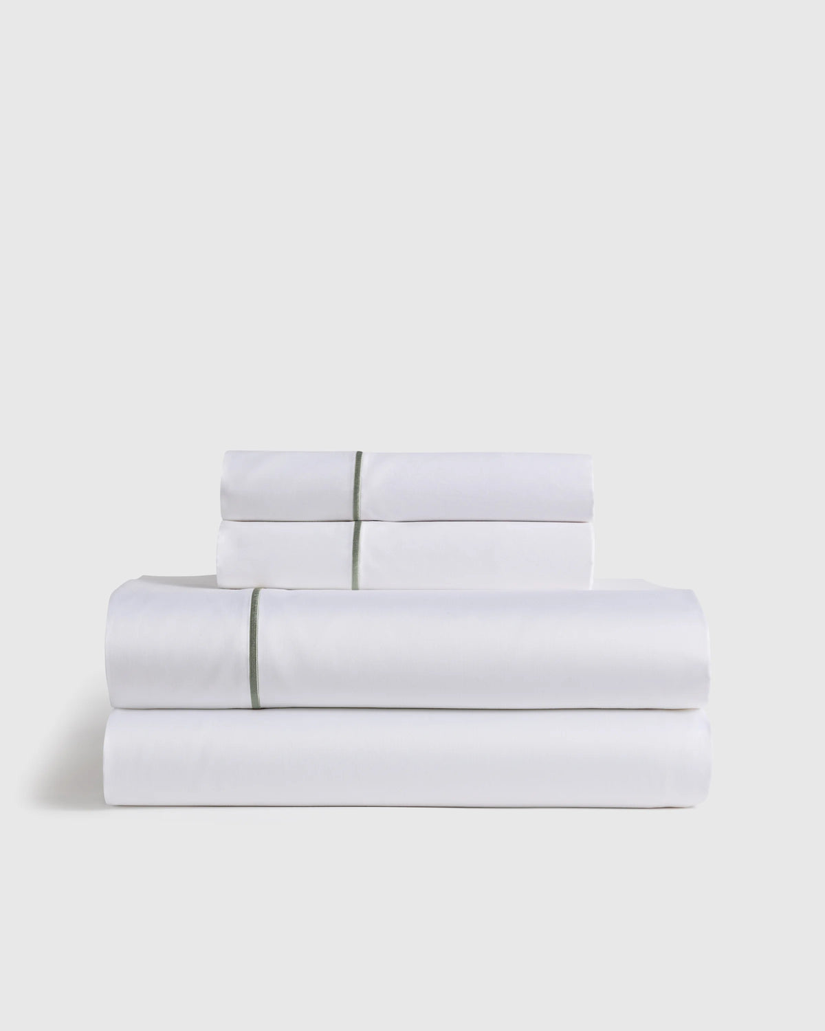 Signature Giza Cotton Sateen Embroidered Sheet Set - Twin / White/Dried Sage Main image