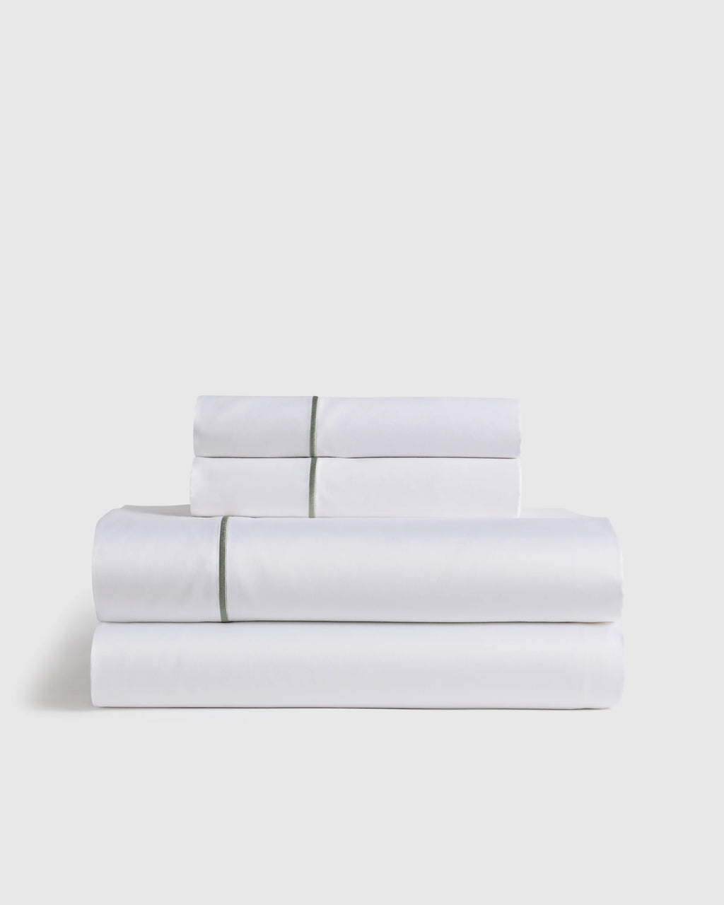 Signature Giza Cotton Sateen Embroidered Sheet Set - Twin / White/Dried Sage