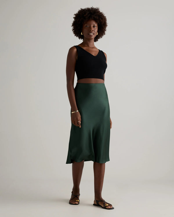 100% Washable Silk Skirt - XS / Champagne