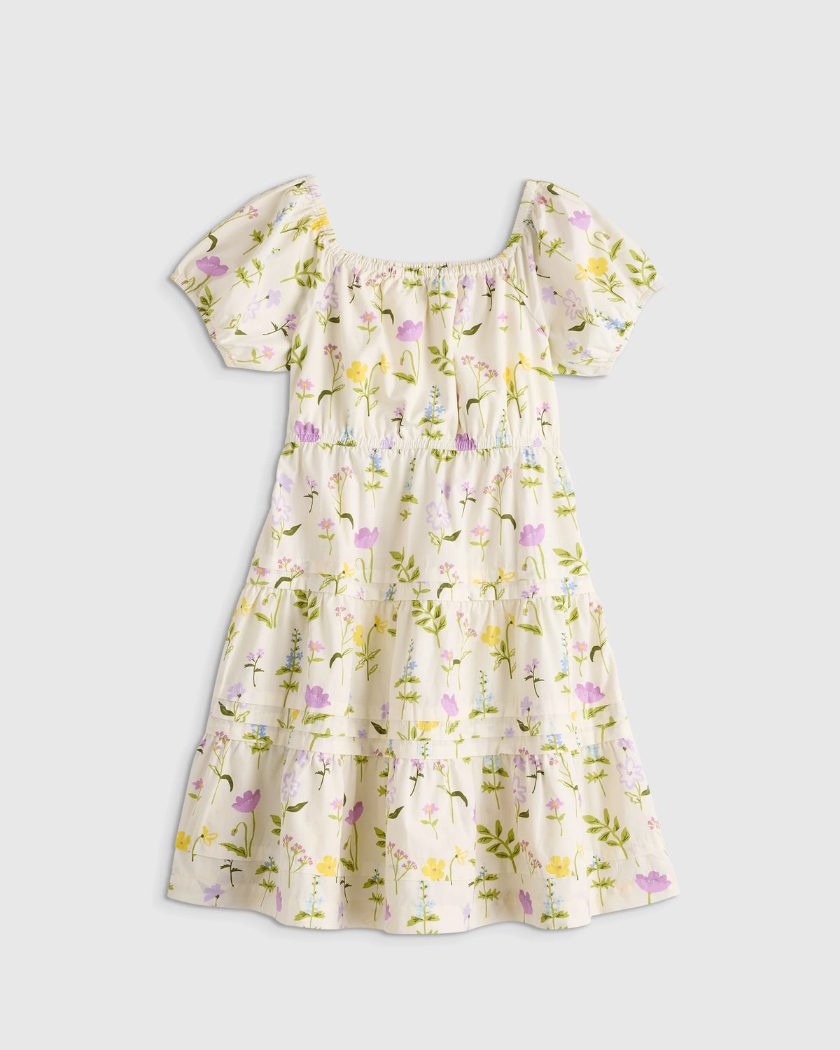 100% Organic Cotton Poplin Tiered Dress - 6 / Wildflower Botanical Main image