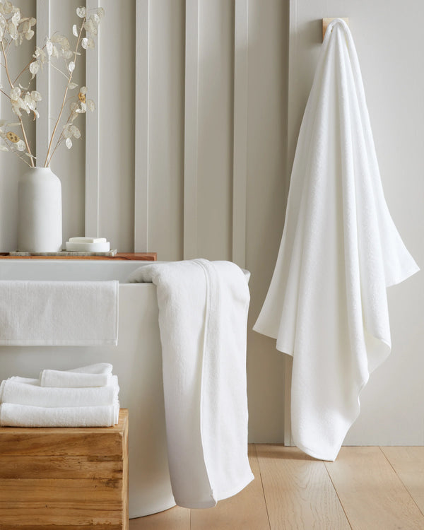 Turkish Ribbed Quick Dry Bath Towel Bundle - One Size / White