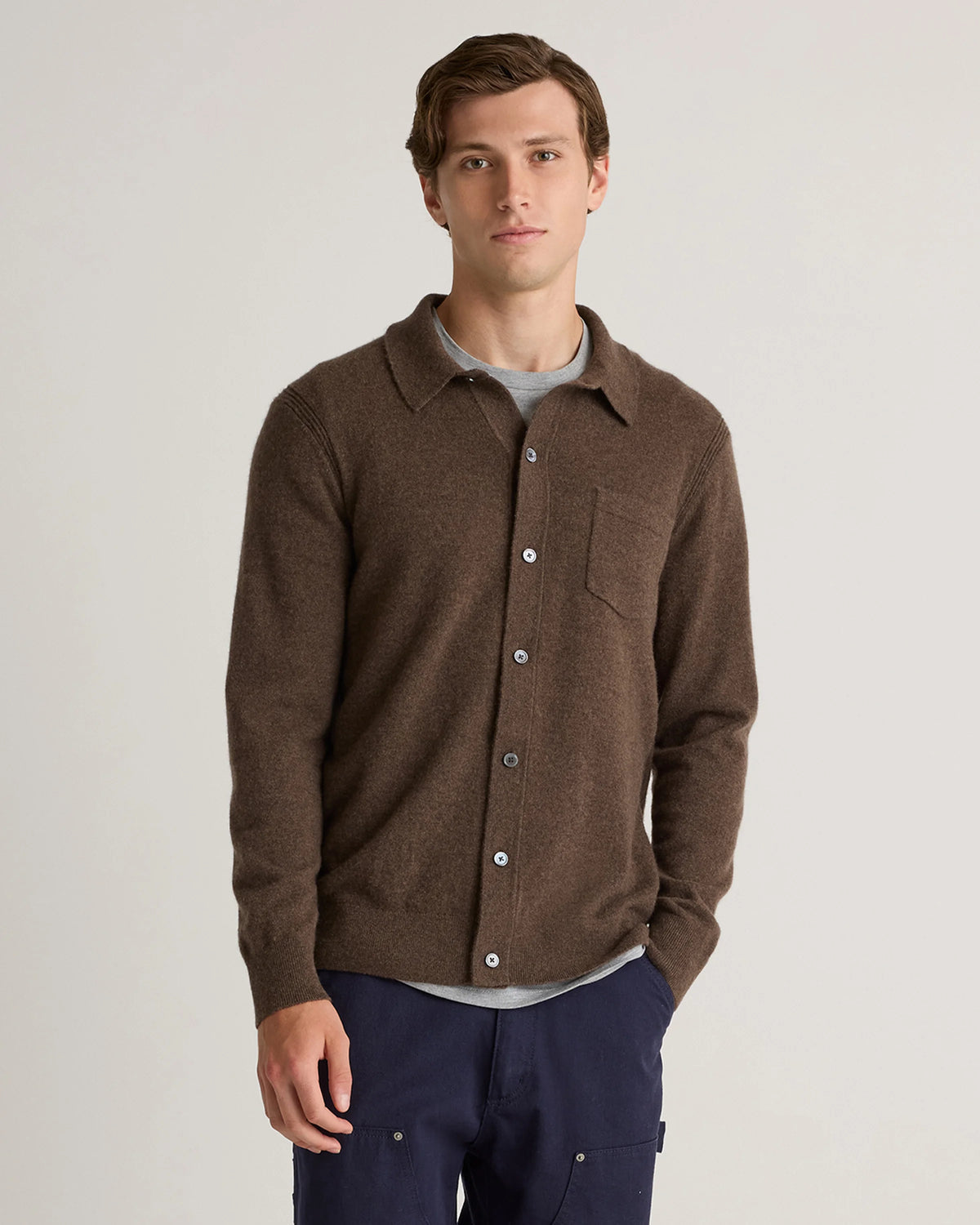 Mongolian Cashmere Button Down Sweater - S / Brown Main image