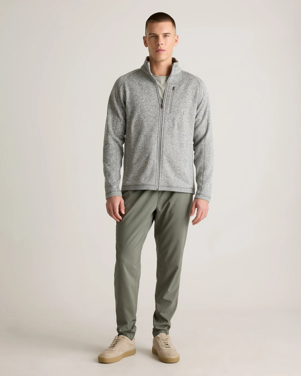 Sweater-Knit Fleece Full-Zip Jacket - XS / Heather Mineral Green
