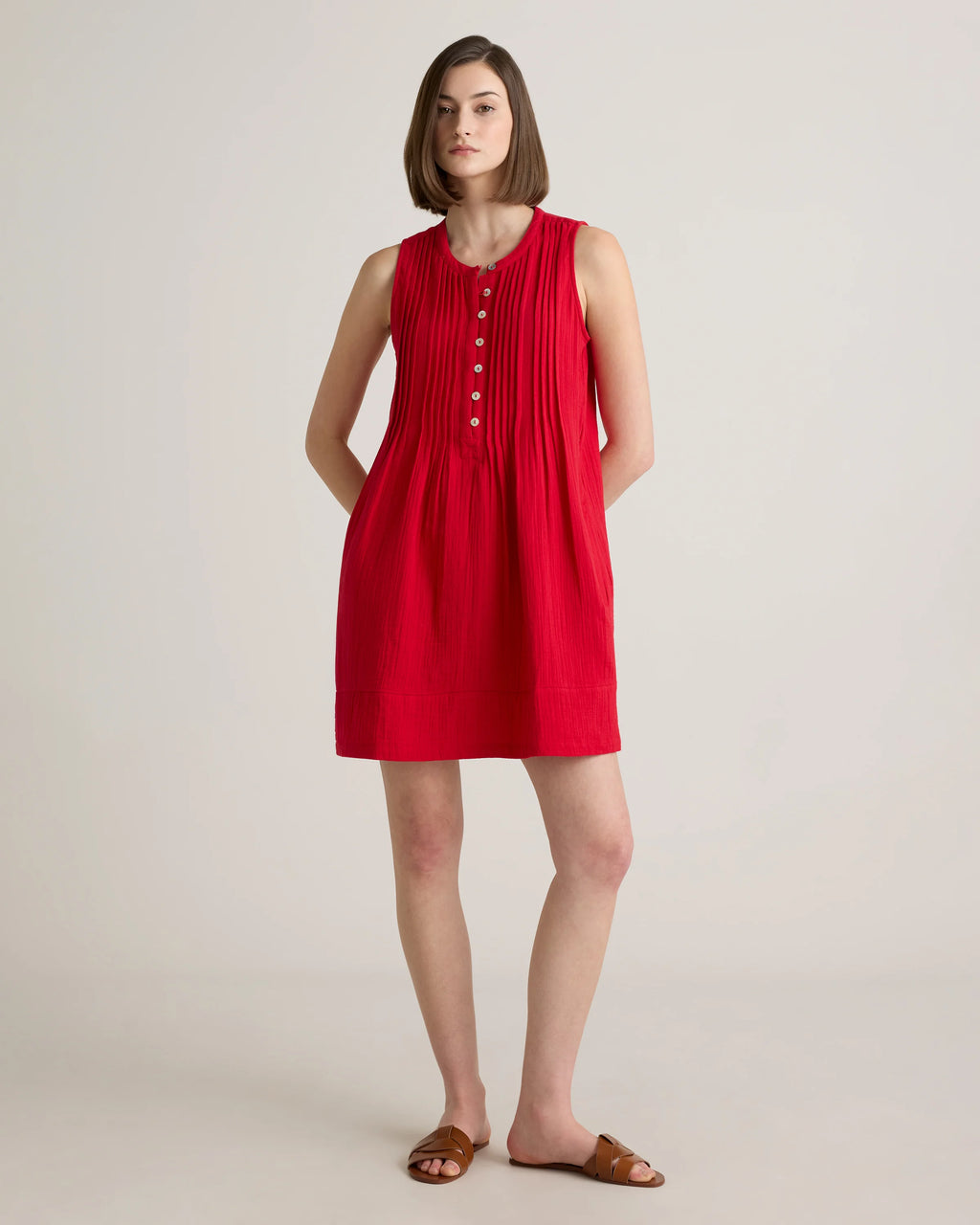 100% Organic Cotton Gauze Sleeveless Swing Dress - XS / Amaranth Pink