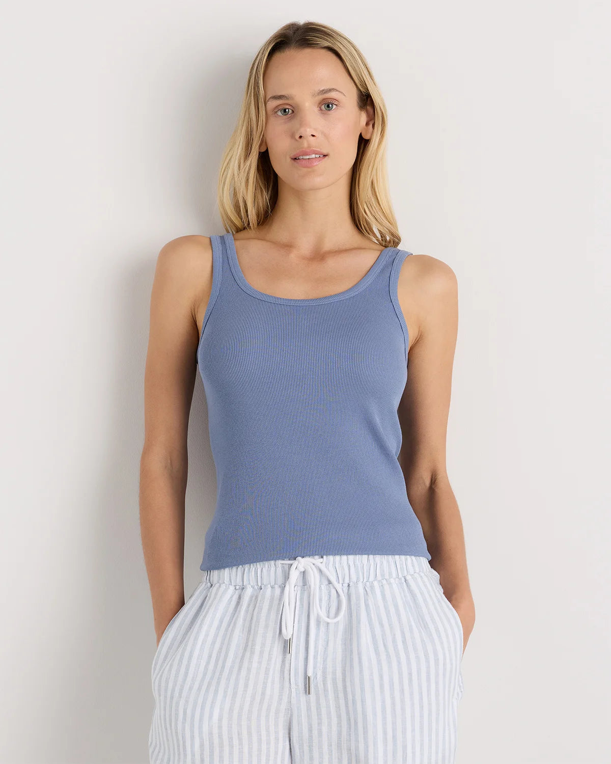 Organic Cotton Micro-Rib Scoop Neck Tank - XS / Moonstone Blue Main image