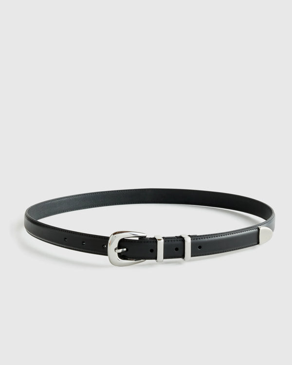 Lola European Leather Western Skinny Belt - XS / Black/Gold