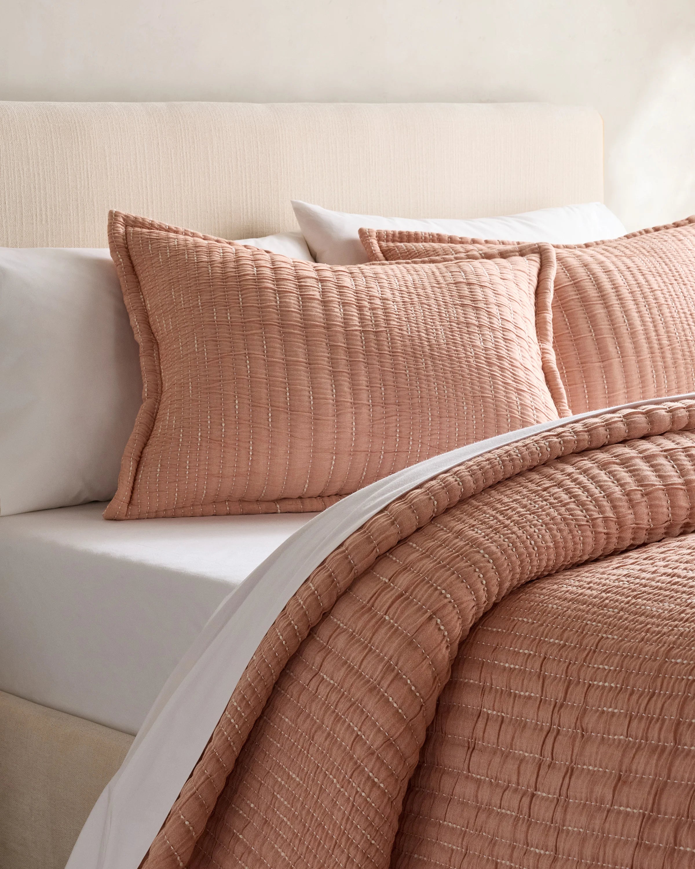 Organic Cotton Channel Stitch Sham Set - Standard / Coral Pink Secondary image