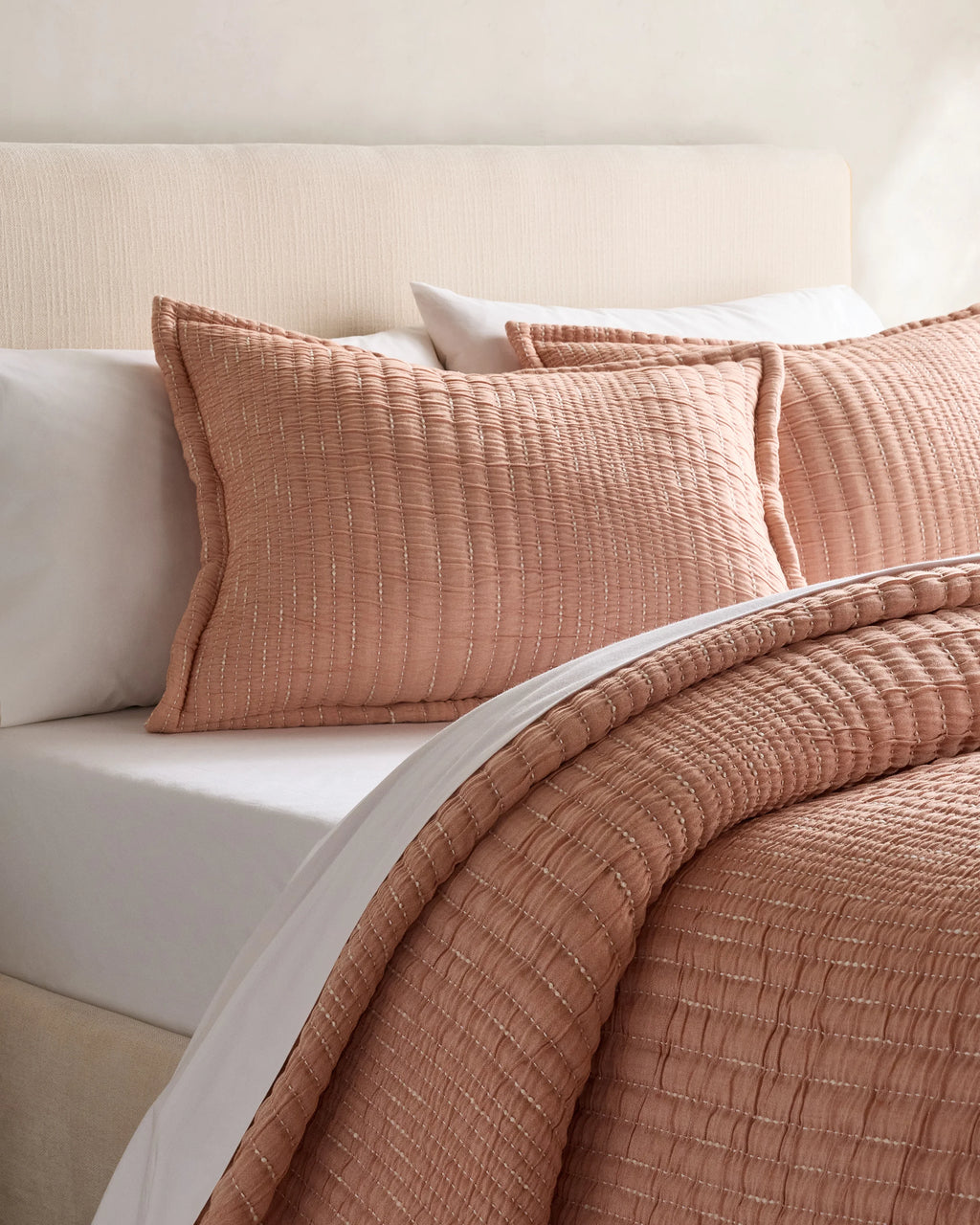 Organic Cotton Channel Stitch Sham Set - Standard / Coral Pink