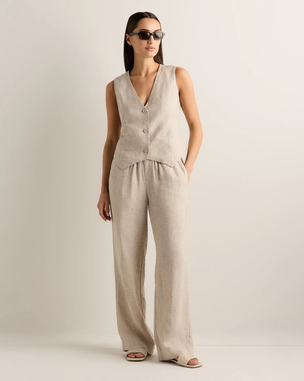 100% European Linen Vest - XS / Blue Pinstripe