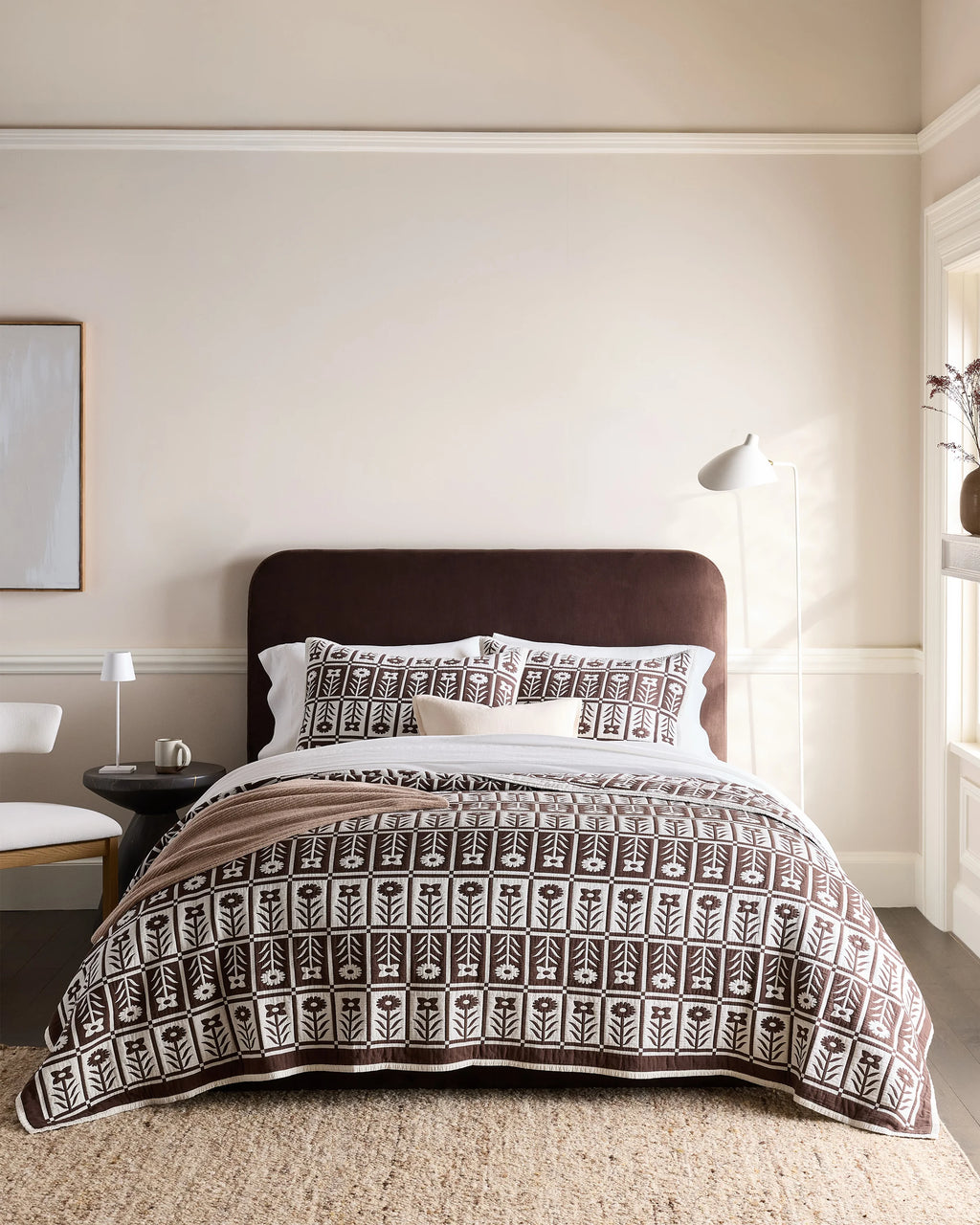 Organic Cotton Jacquard Floral Coverlet Set - Twin / Blue Fog