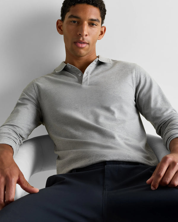 Organic Cotton Long Sleeve Pique Polo - S / Black