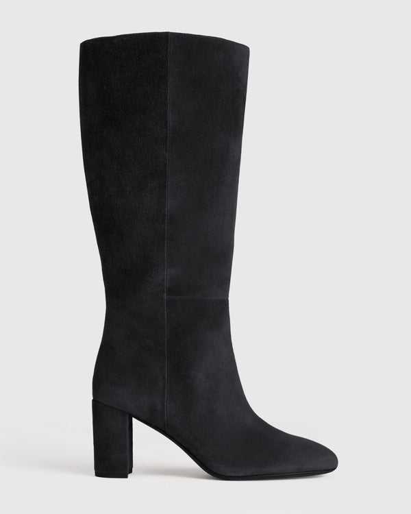 Italian Suede Block Heel Boots - 5 / Espresso Brown