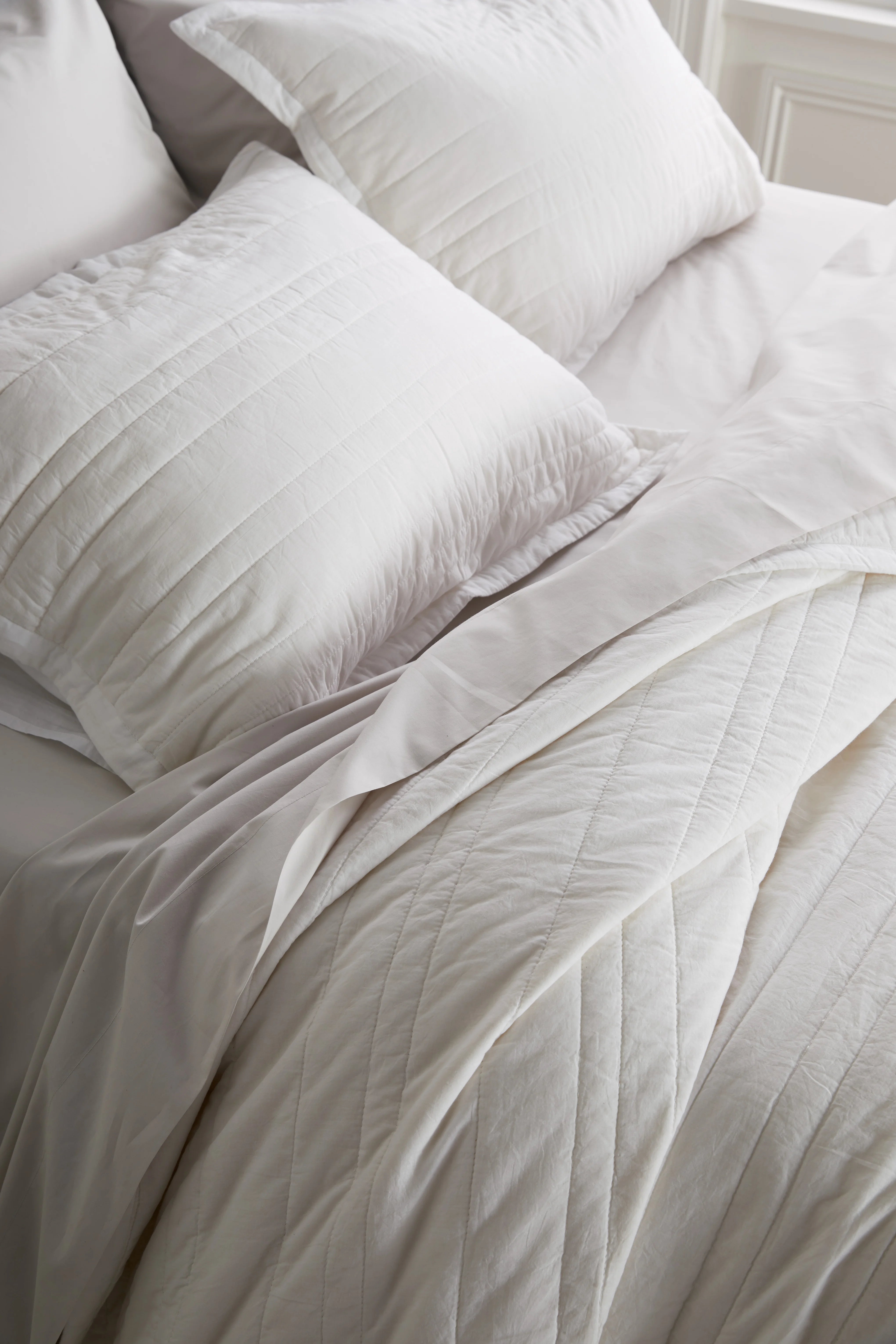Organic Cotton Stripe Stitch Quilted Sham Set - Standard / White Secondary image