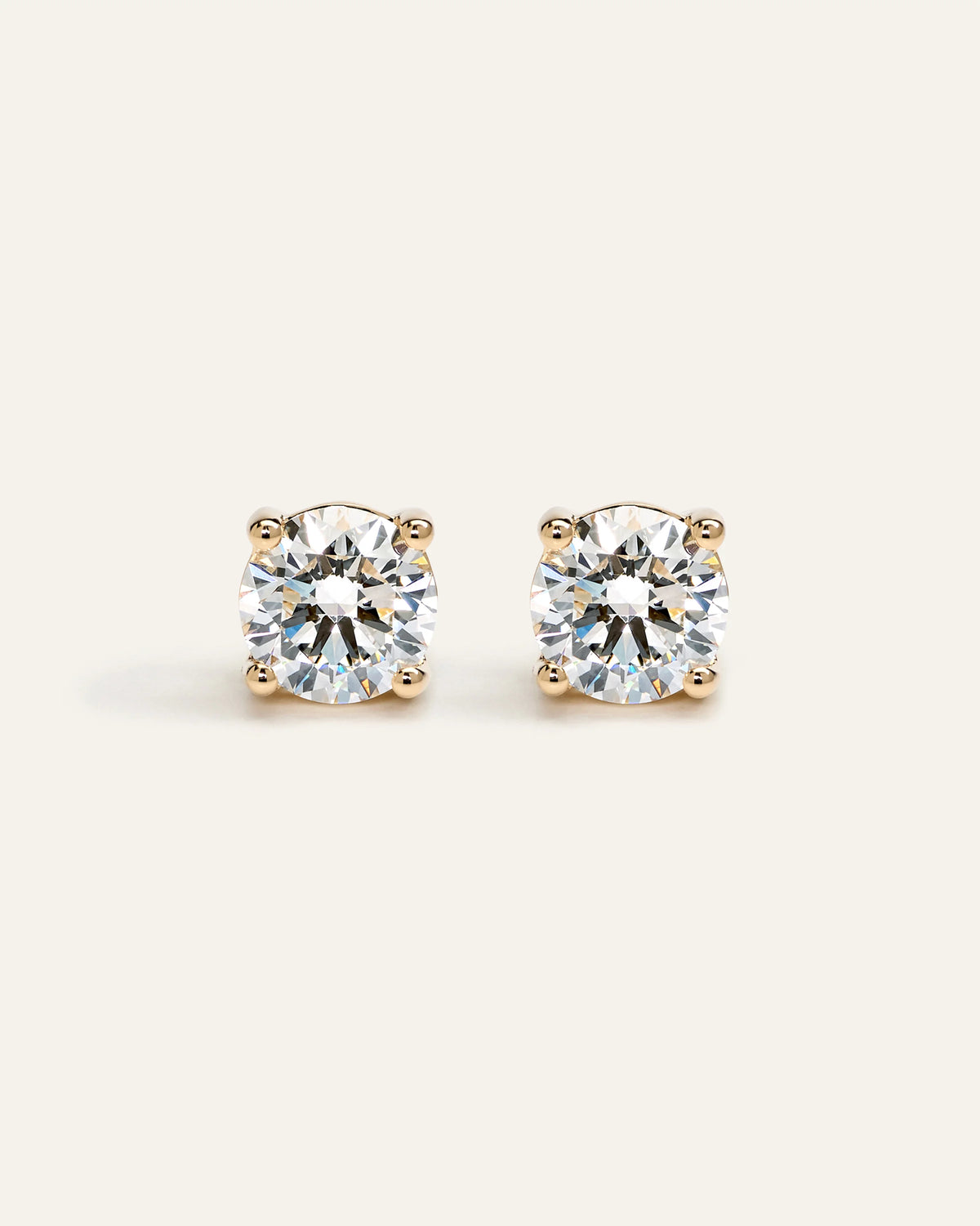 14K Gold Lab Grown Diamond Four-Prong Solitaire Studs - 4ctw - One Size / Yellow Gold Main image
