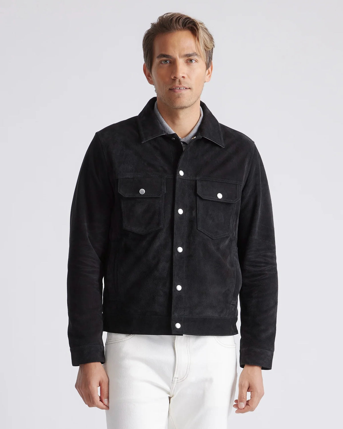 Italian Suede Trucker Jacket - S / Dark Chestnut