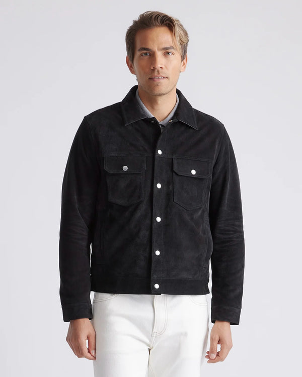 Italian Suede Trucker Jacket - S / Dark Chestnut