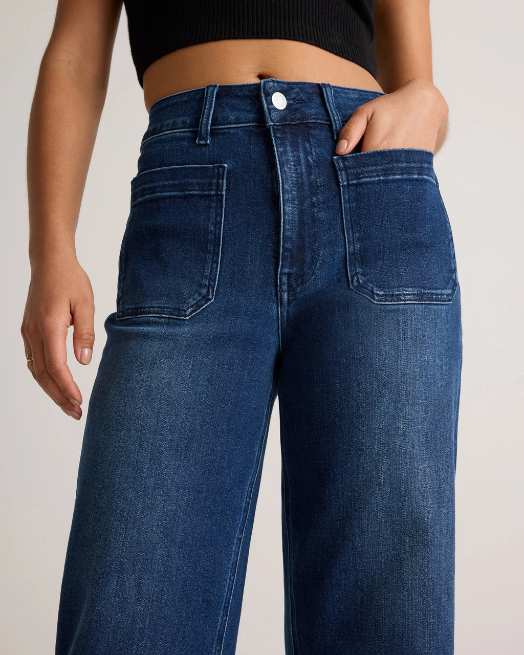 Bella Stretch Patch Pocket Wide Leg Jeans - 24 / Seaside Blue